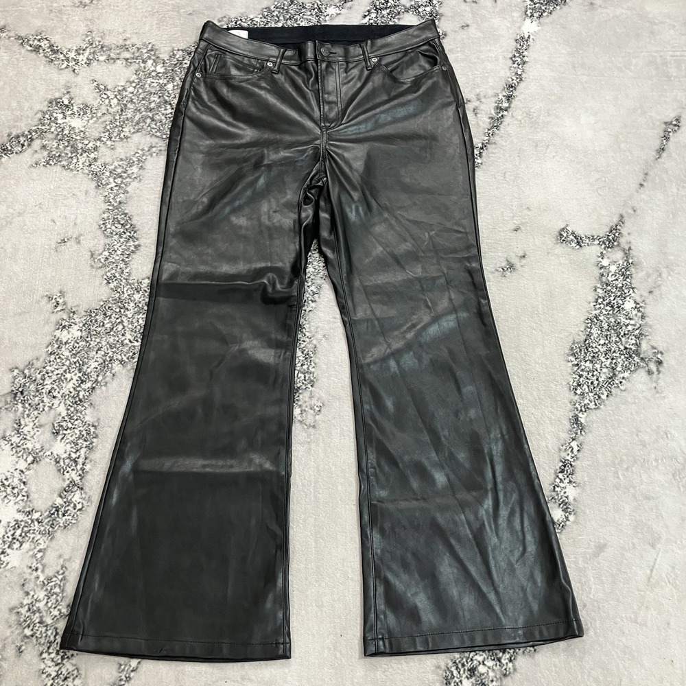 Gap Pants Womens Size 33 16S Black Faux Leather 70s Flare High Rise